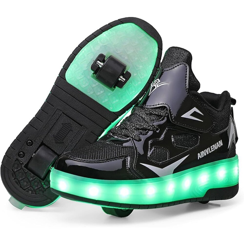 Kids Black623 Roller Skate Retractable Wheels Rechargeable Led Light Up Sneakers